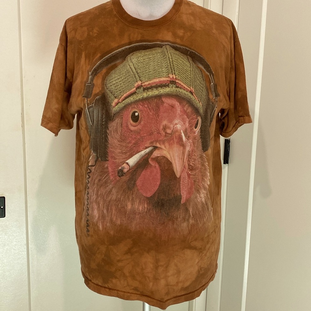 The Mountain Rasta Rooster Smoking / Headphones 2014 Marble Tie Dye T-Shirt SZ L